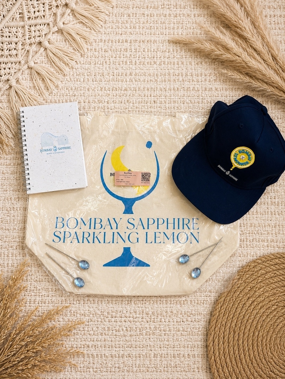 Bombay Sapphire Promotional Barware Hat Cocktail Picks Notebook Gift Set New